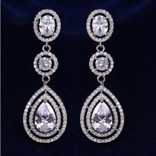 Ekopdee Classic Vintage Water Drop Zircon Earrings For Women Luxury Crystal Long Earring Female Wedding Engagement Party Jewelry