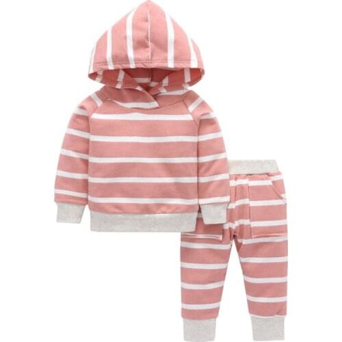 Baby Girls Boys Winter Clothes Set Long Sleeve Striped Hoodie Sweatshirt Pants Outfit Sets for Newborn Infant Toddler Babies
