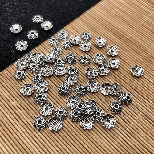 Charms for Anklet Making, 50Pcs Bead End Caps Findings Four Flower Silver Color 7.5x7.5x2mm, Handmade DIY Brooch Accessories