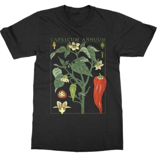 Kuakuayu HJN Chili Pepper Plant T-Shirt Botanical Garden Print Art Botany Bloom Fruit Flower T shirt