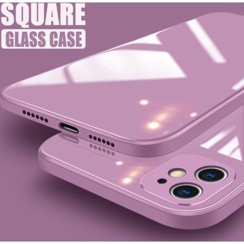 Square Liquid Tempered Glass Phone Case For iPhone 12 Mini 11 Pro XS Max XR 7 8 Plus SE2020 Original Silicone Protection Cover