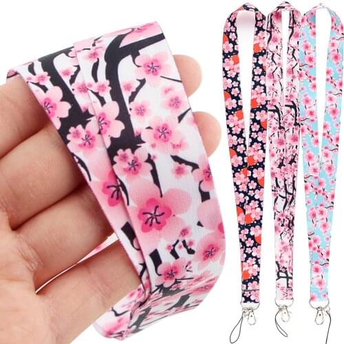 DZ1315 Pretty Cherry blossoms Lanyards for Key Neck Strap For Card Badge Gym Key Chain Lanyard Key Holder DIY Hang Rope Keychain