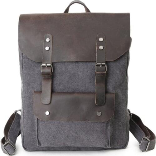New Multifunction Fashion Vintage Canvas Backpack Customizable Men Leather School Bag Neutral Portable Wearproof Travel Bag
