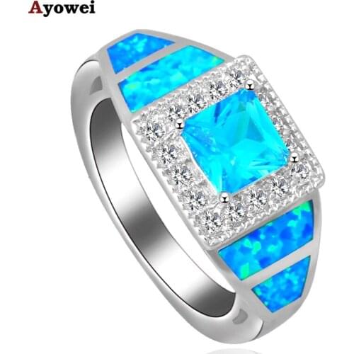 Square Blue Zirconia Design Trendy Blue Fire Opal Silver Stamped Excellent Fashion Jewelry Rings USA sz#5#6#7#8#9#10 OR784A