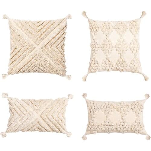 Boho Throw Pillow Covers Woven Tufted Tassels Pillowcases Cushion Covers