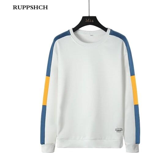 RUPPSHCH 2021 Spring New Men Pullover Sweatshirt Men Casual Pure Color Youth High Quality Round Neck Sweatshirt Men Top