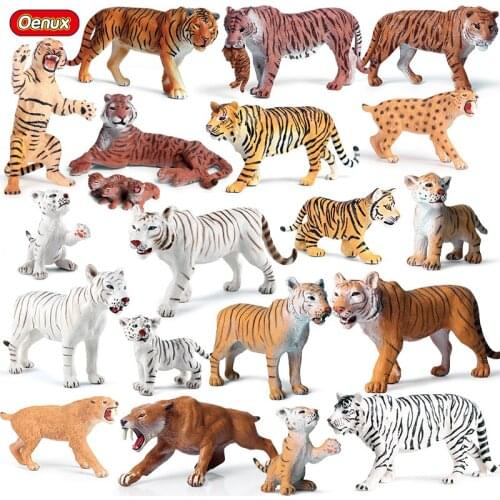 Oenux Wildlife Tigers Family Prehistoric Saber-toothed Tiger Animals Model Action Figures PVC School Project Educational Kid Toy