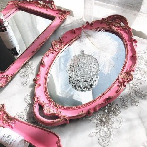 Jewelry tray European-style Relief Pink mirror tray jewelry tray christmas ornament storage