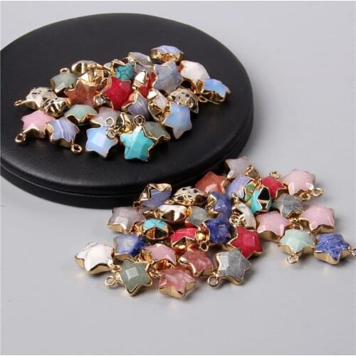 2pcs/lot Metal Faceted Natural Stone Pendant Five-pointed Star Shape Pendant Charm Necklace Earring For Making DIY Jewelry 12MM