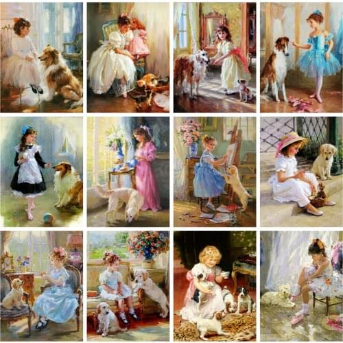 YI Bright Full Square/Round Diamond Painting Portrait Girl Rhinestones DIY Diamond Embroidery Sale Animal Dog Mosaic Handmade Gi