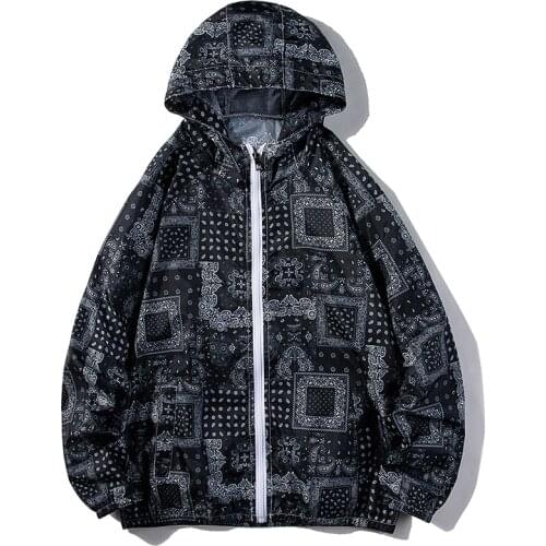 Full Cashew Printed Sun Protection Clothing Summer Thin Jacket Men Fashion Hooded Windbreaker Coat Outerwear Male Plus Size 5XL