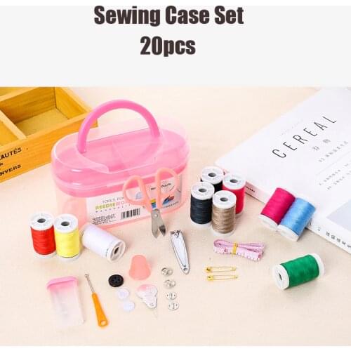 Portable 20Pcs Sewing Kit 1 Box Storage Mixed Scissor Measurement Thimble Bottom Needle Mini Case Diy Craft Sewing Tools Travel