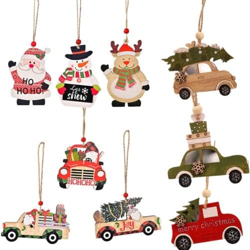 Xmas Santa Car Ornaments Christmas Tree Hanging Wooden Pendant Elk Ornaments 2022 New Year Christmas Decoration for home navidad