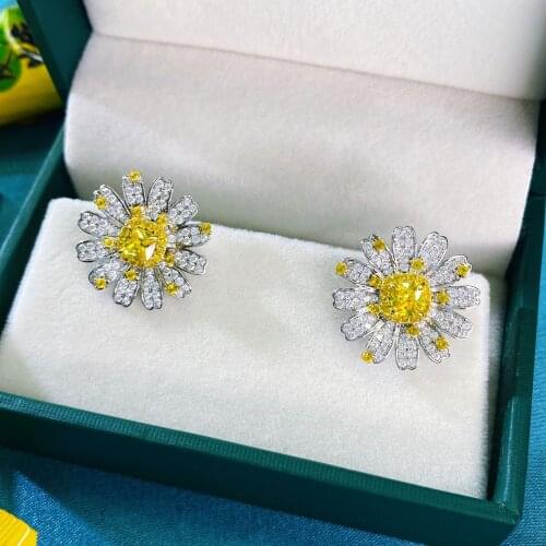 Cute Female Flower Small Earrings Real 925 Sterling Silver Stud Earrings For Women Luxury Natural Yellow Topaz Wedding Earrings