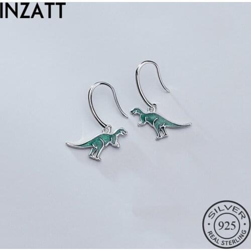 INZATT Real 925 Sterling silver Enamel Dinosaur Drop Earrings For Fashion women Birthday Party Fine Jewelry Accessories Gift