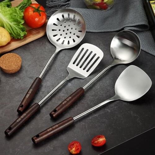 304 Stainless Steel Wooden Handle Spatula Spatula Household Wooden Spatula Spatula Anti-Scald Long Handle Soup Spoon