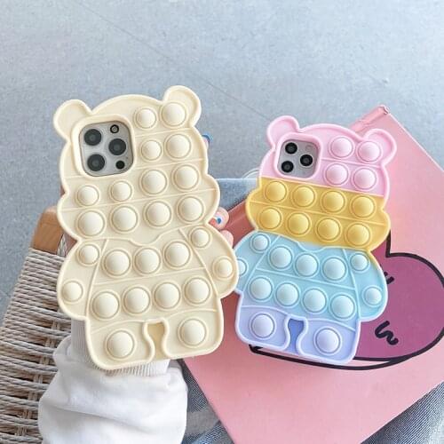 Relive Stress Fidget Toys Push It Bubble Silicone Case For Iphone 6s 7 8 Plus X XR XS 11 12 Mini Pro Max Cartoon Bear Soft Cover