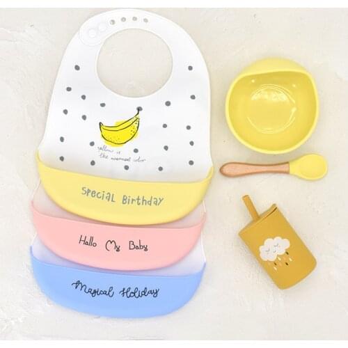 Silicone Baby Feeding Tableware Set Banana Print Plates For Food Non-Slip Feedings Silicone Bowl Tableware Plates Baby Dishes