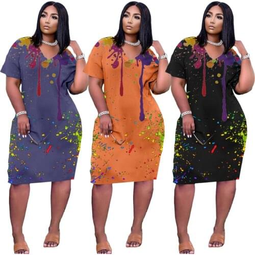 Somoshein S-3XL Women Clothing 2021 Summer Fashion Solid Tie Dye o Neck Short Sleeve Loose Long Dress Wholesale Dropshopping