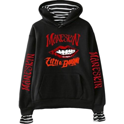 Maneskin print Fake Two Piece Hoodies Women/Men Long Sleeve Hooded Sweatshirt loose tops ins HIP HOP Streetwear Style