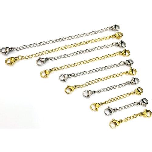 5pcs/lot 316L Stainless Steel Extend Tail Chain 5 10 12 15cm Extension Chains Lobster Clasp Connector for DIY Jewelry Making
