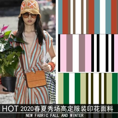 2020 spring and summer clothing fashion fabric handmade DIY fashion color striped skirt fabric imitation crepe fabric