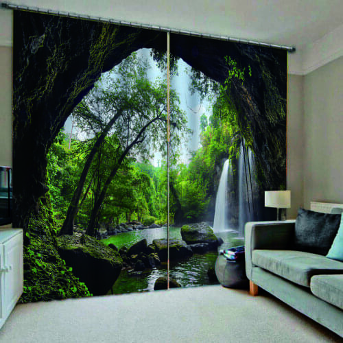 High Quality Curtain Cave Waterfall Living Room Bedroom Photo Curtains 3D Simple Pink Blackout Curtain