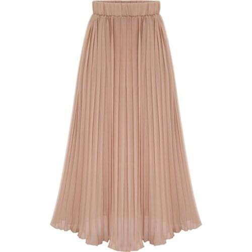 2021 New Fashion Woman Skirt Solid Vintage Casual Solid Pleated Midi Skirts High Street Long Leisure Saia Mujer Faldas Chic