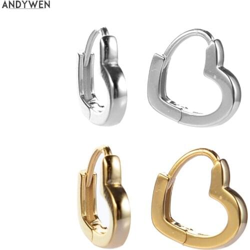 ANDYWEN 925 Sterling Silver 8mm Plain Heart Hoops Mini Huggies Small Piercing Women 2020 Fashion Simple Rock Punk Jewelry