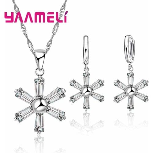 Gorgeous Austrian Crystal Jewelry Gift Set Vintage Wheel 925 Sterling Silver Necklace Earrings Sets for Women Wedding