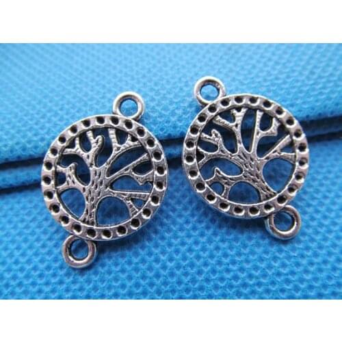 100pcs Antique Silver tone/Antique Bronze Hollow Filigree Lucky Wish Tree of Life Round Connector Pendant Charm,DIY Accessory