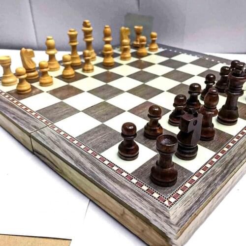 29cm Wooden Chess Set Vintage Chess 3 in 1 Foldable Wooden Multiuse Antique Chess Pieces for Gifts Game Set For Kid