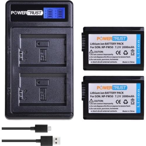 2x 2000mAh NP-FW50 NP FW50 NPFW50 Battery + Fast Charger for Sony Alpha a6500 a6300 a7 7R a7R a7R II a7II NEX-3 NEX-3N NEX-5