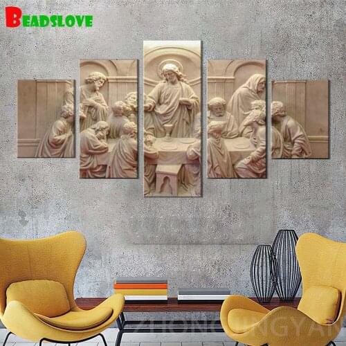5 panel Diamond Mosaic Jesus Last Supper Diamond Art full square round Diamond Embroidery Painting wall Picture ,B22