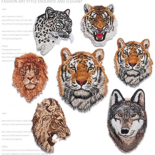 5pcs/lot Tiger Leopard Wolf Embroidered Patch Iron on Applique Motorcycle Biker Jeans Patches Bag Jacket Badges for Clothing