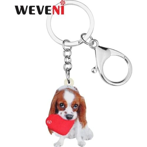 WEVENI Acrylic Valentines Day Cavalier King Charles Spaniel Dog Key Chains Ring Bag Car Purse Keychain For Women Girl Teen Gift