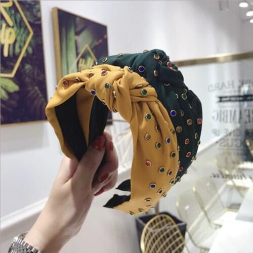 High-end hair accessories womens hot diamond color flash drill knotted wide-brimmed headband headband girls hair band headwear