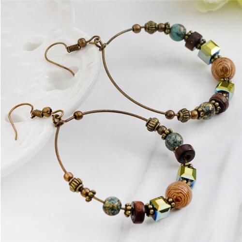 Bohemia Drop Dangle Earrings Ethnic Big Circle Crystal Beads Ear Stud Jewlery