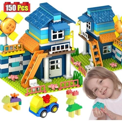 Big Particle Roof Blocks Compatible Duploed City House Big Size Slide Building Blocks Castle Brick Toys For Childre