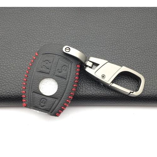 For Benz Genuine Leather 3 Buttons Smart Car Key Case Cover Accessories For Mercedes Benz W203 W210 W211 W124 Keychain Key Shell