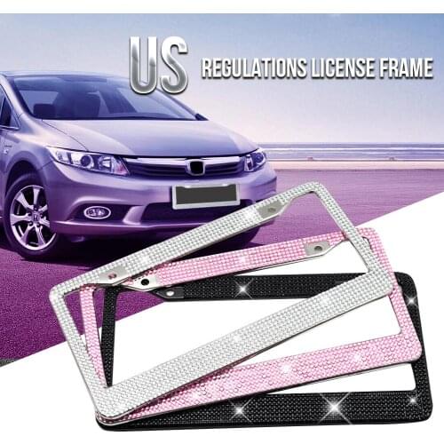 Car Stainless Steel License Plate Frame Holder Silver Diamond Bling Glitter Crystal Rhinestone For USA American Canada Truck