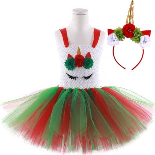 Unicorn Children Christmas Party Tutu Dress Dress Green and Red Toddler Baby Christmas Girl Costume Holiday Party Kids Clothes