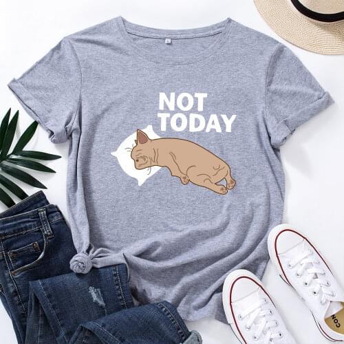 Womens Graphic Tees Cotton Short Sleeve Crew Neck Loose T Shirt Plus Size Tops Female Summer Clothes Not Today Sleeping Dog