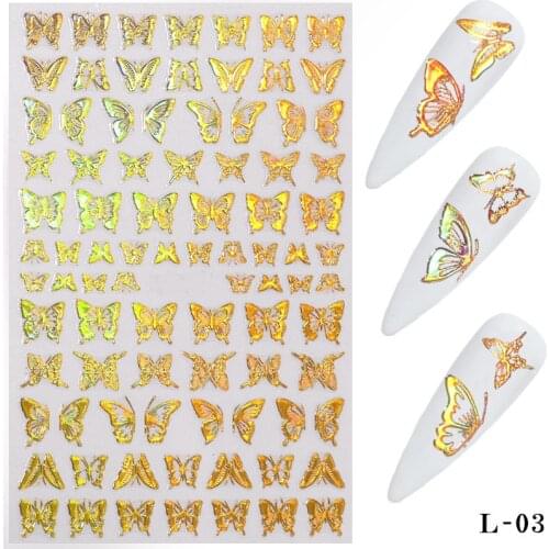 3D Holographic Bufferfly Nail Decals Stickers For Nails Sliders Metal Effect Wraps Decorations Manicure Art Design Accessories