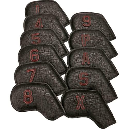 Golf Head Covers for Irons Fit Most Brands 11Pcs/Set Black Pu Leather Lightweight Soft Waterproof Durable Headcover