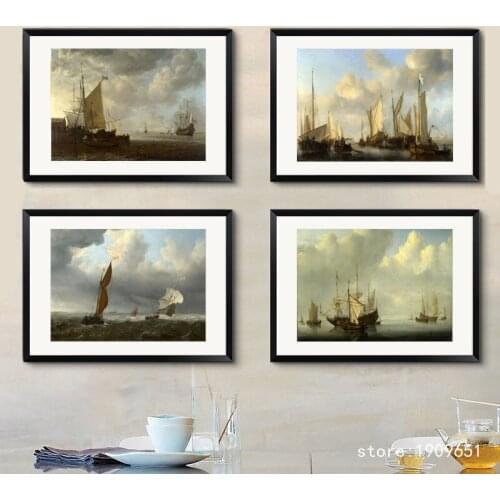 Cotton no frame classical warship sea dark cloud canvas printings oil painting printed on cotton wall art decoration picture