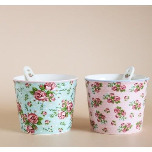 Ceramic Idyllic Powdery Blue Floral Pudding Bowl/Icecream Bowl