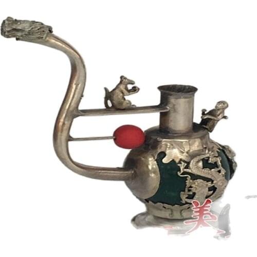 Collectibles Chinese Old Beijing secondhand goods Handmade Jade silver Water pipe