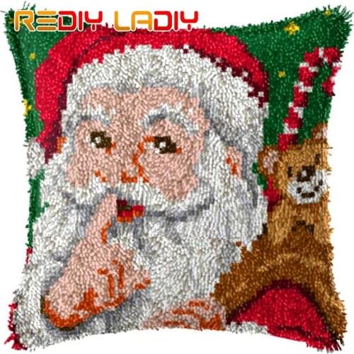 DIY Latch Hook Cushion Kit Santa Clause Pillow Case Crochet Crafts Acrylic Yarn for Embroidery Sofa Bed Cushion Cover Home Decor