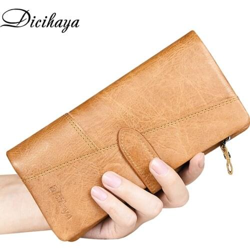 DICIHAYA Free Engraving Name Genuinn Leather Women Wallet Hasp Clutch Wallets Coin Pocket Cards Holders Long Purse Phone Bag